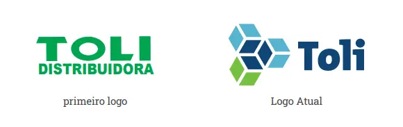 Imagem com logo de uma empresa antes e após o redesign, de verde passou a ser verde e azul.