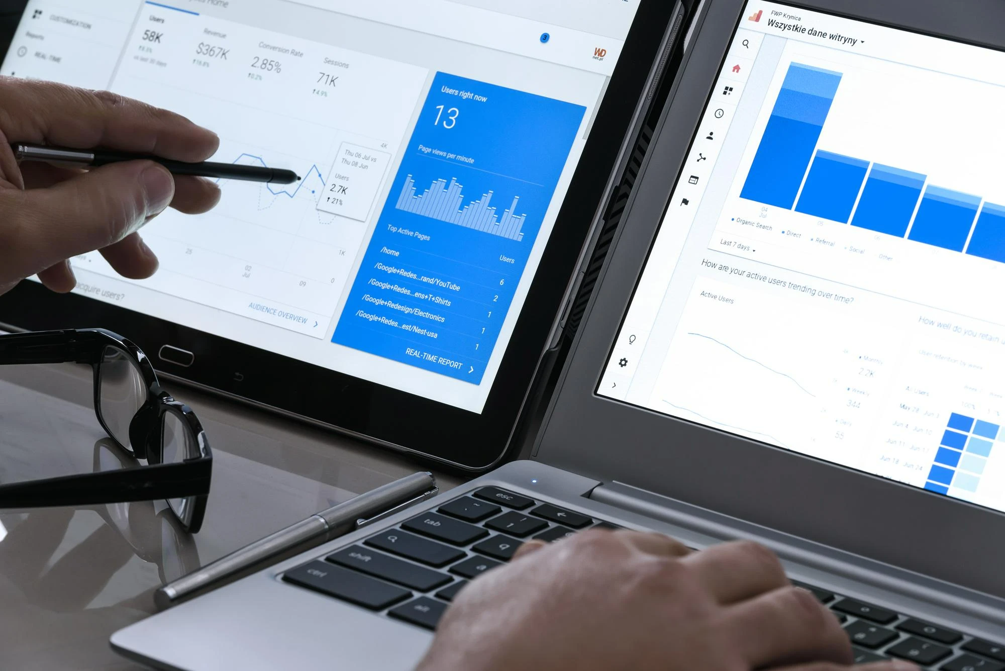 Tela de notebook exibe gráfico de análise de tráfego pago