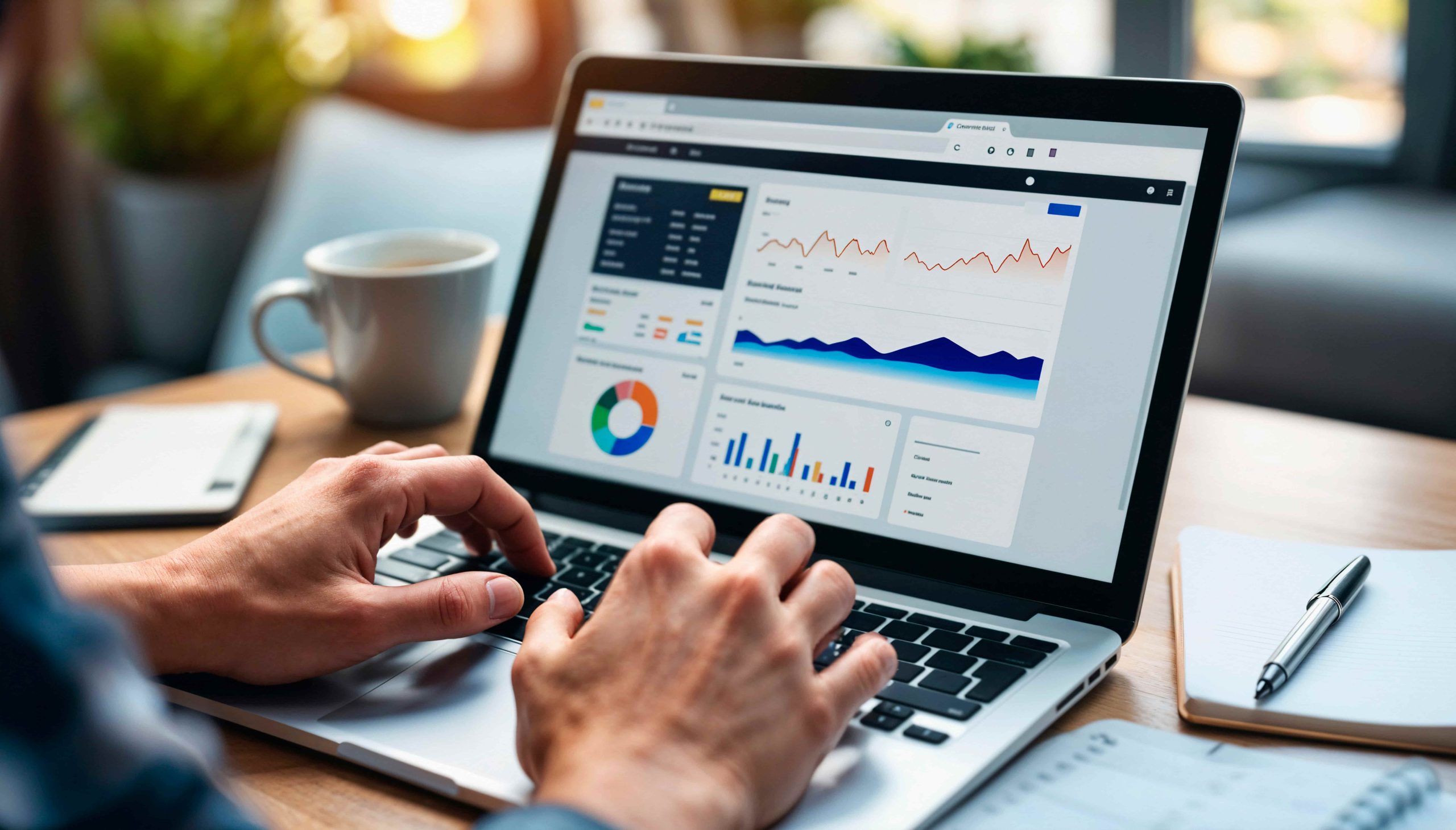 Profissional analisa métricas de CRO na prática em dashboard exibido no notebook